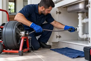 Técnico inspecionando tubulação com câmera.
